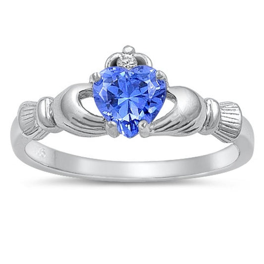 Blue Sapphire CZ Claddagh Promise Ring New .925 Sterling Silver Band Sizes 4-12