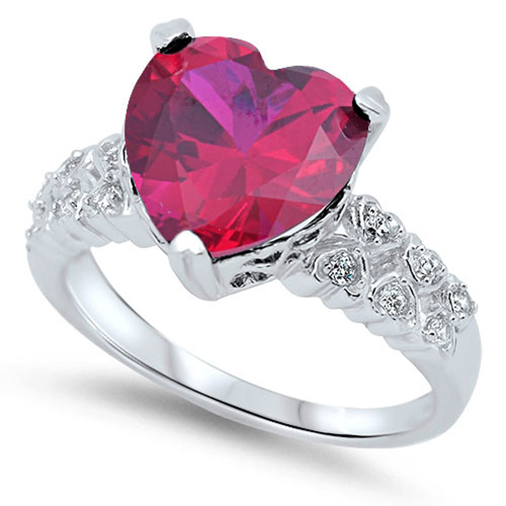 Ruby CZ Huge Heart Promise Ring New .925 Sterling Silver Band Sizes 5-11