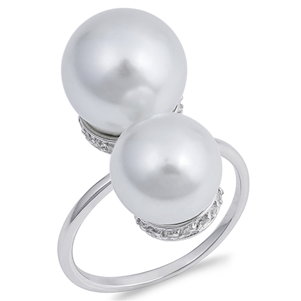 Clear CZ Freshwater Pearl Halo Ring New .925 Sterling Silver Band Sizes 5-10