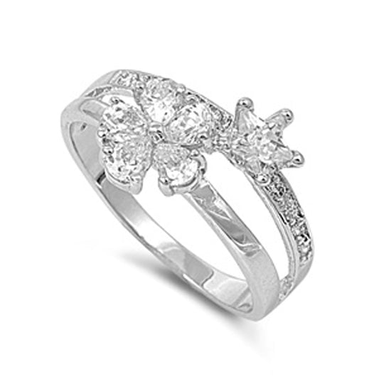 Clear CZ Teardrop Star Flower Fashion Ring .925 Sterling Silver Band Sizes 5-10