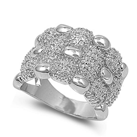 White CZ Micro Pave Ball Cluster Ring New .925 Sterling Silver Band Sizes 5-9