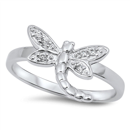 Clear CZ Boho Dragonfly Animal Cute Ring New 925 Sterling Silver Band Sizes 5-9