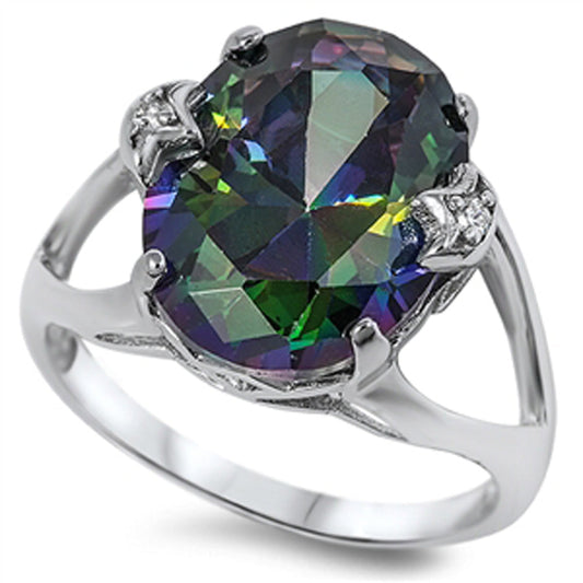 Rainbow Topaz CZ Oval Solitaire Elegant Ring 925 Sterling Silver Band Sizes 5-10