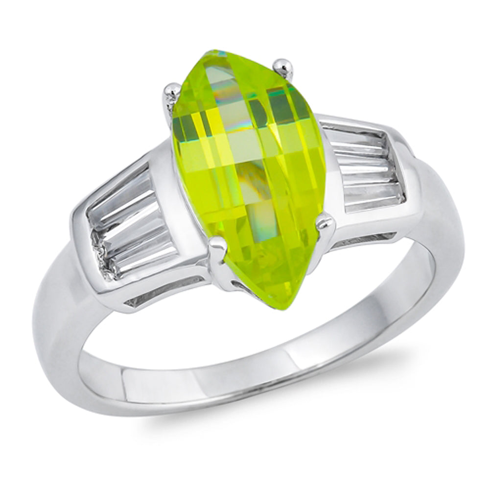 Peridot CZ Wholesale Curved Marquise Ring .925 Sterling Silver Band Sizes 5-9