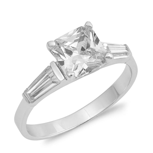 Clear CZ Beautiful Square Solitaire Ring New 925 Sterling Silver Band Sizes 5-9