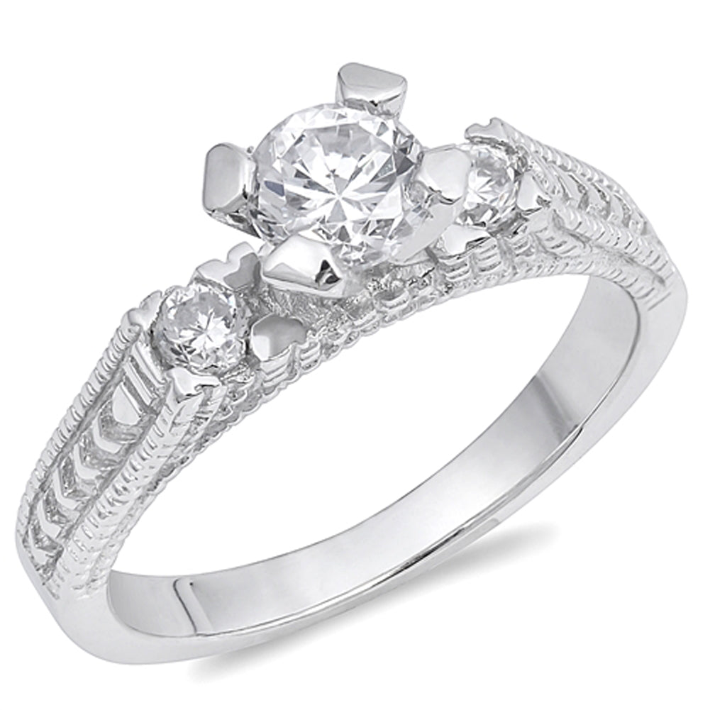 Clear CZ Round Solitaire Wedding Ring New .925 Sterling Silver Band Sizes 5-9