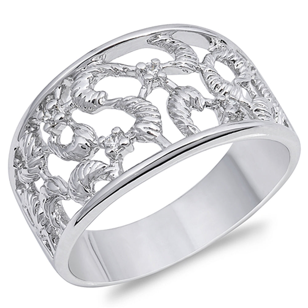 Clear CZ Filigree Cutout Rope Knot Ring New .925 Sterling Silver Band Sizes 5-10