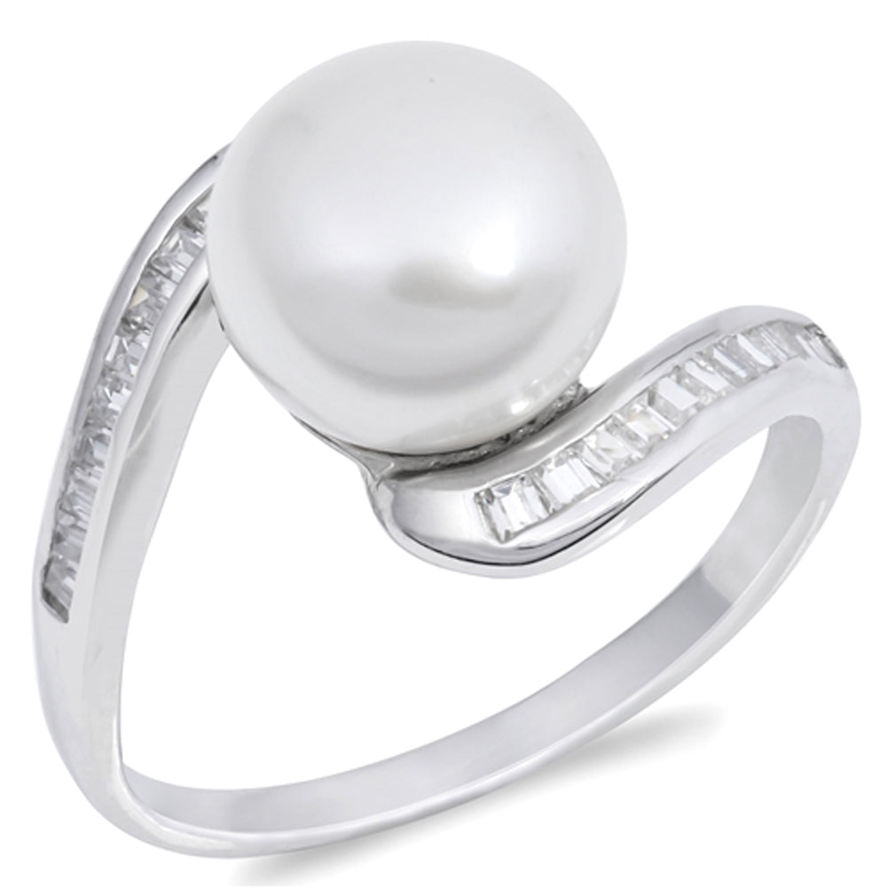 Clear CZ Freshwater Pearl Retro Ring New .925 Sterling Silver Band Sizes 5-9