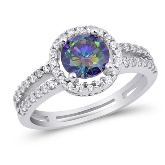 Rainbow Topaz CZ Solitaire Statement Ring .925 Sterling Silver Band Sizes 5-10