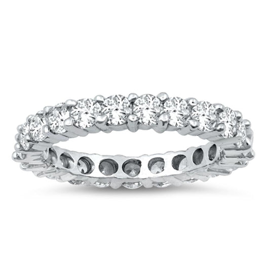 Sterling Silver Woman's White CZ Eternity Wedding Ring 925 Band 4mm Sizes 4-10