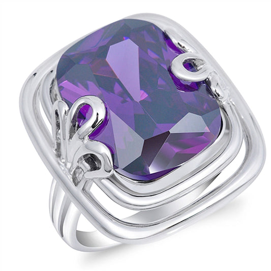 Large Amethyst CZ Flower Loop Solitaire Ring 925 Sterling Silver Band Sizes 6-10