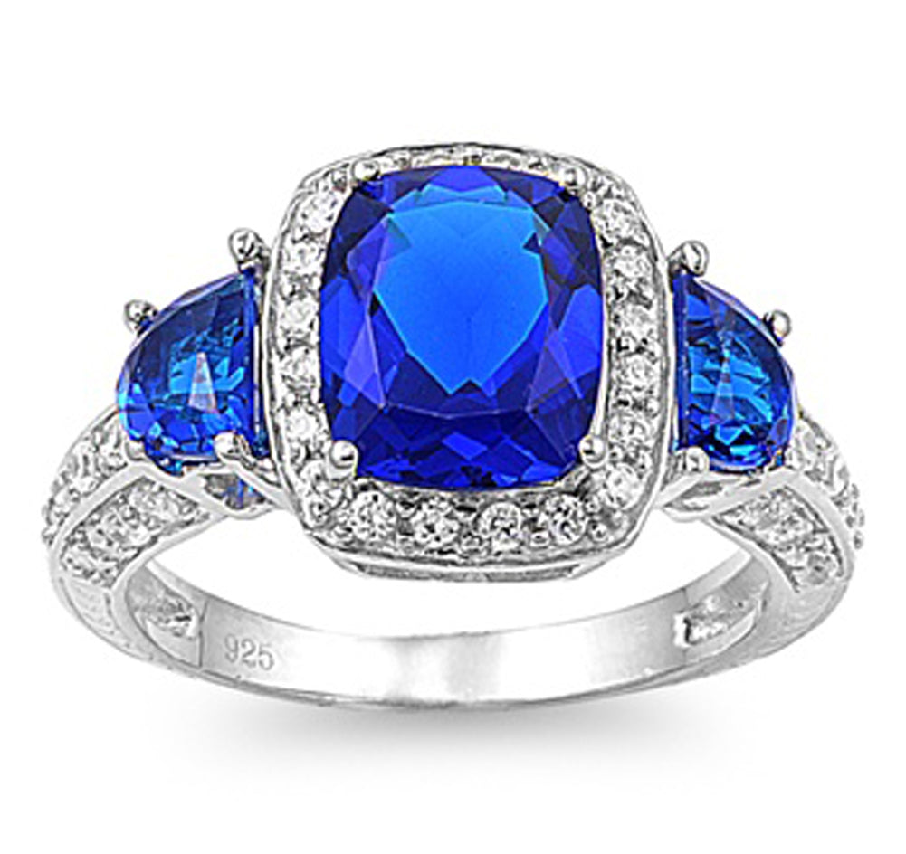 Blue Sapphire CZ Engagement Halo Ring New .925 Sterling Silver Band Sizes 5-10