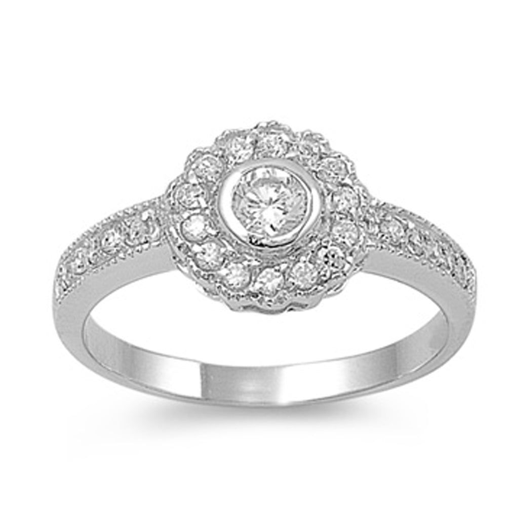 Round Clear CZ Beautiful Bridal Halo Ring .925 Sterling Silver Band Sizes 5-10