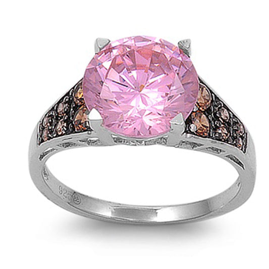 Round Pink CZ Beautiful Colorful Bridal Ring 925 Sterling Silver Band Sizes 5-10