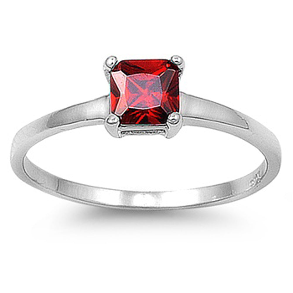 Princess-Cut Plain Simple Garnet CZ Ring New 925 Sterling Silver Band Sizes 4-9