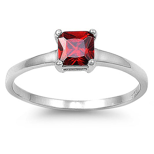 Princess-Cut Plain Simple Garnet CZ Ring New 925 Sterling Silver Band Sizes 4-9