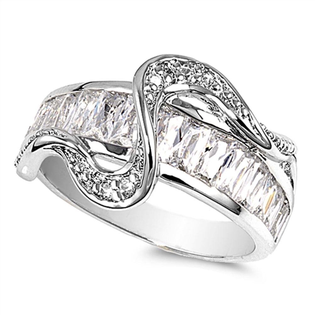 Clear CZ Wholesale Wave Wedding Ring New .925 Sterling Silver Band Sizes 6-10