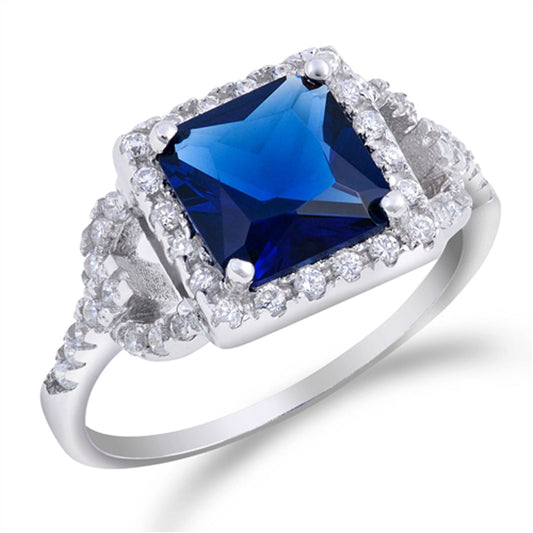 Square Blue Sapphire CZ Bridal Halo Ring New 925 Sterling Silver Band Sizes 5-10