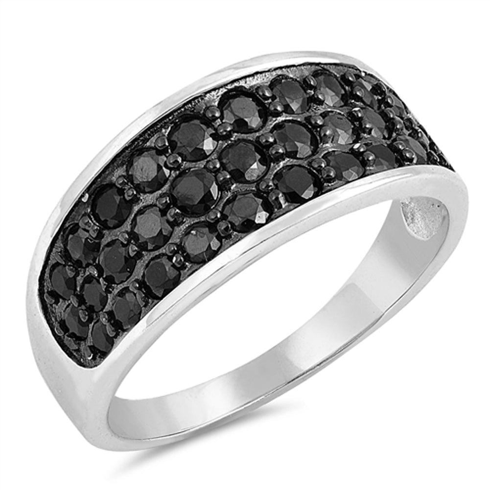 Dark Prong Black CZ Polished Wide Pave Ring .925 Sterling Silver Band Sizes 5-10