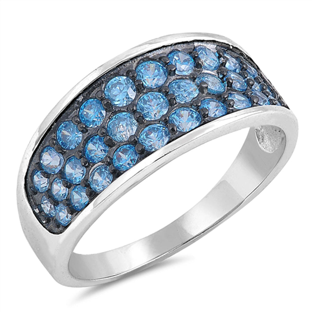 Micro Pave Aquamarine CZ Fashion Girl's Ring 925 Sterling Silver Band Sizes 5-10