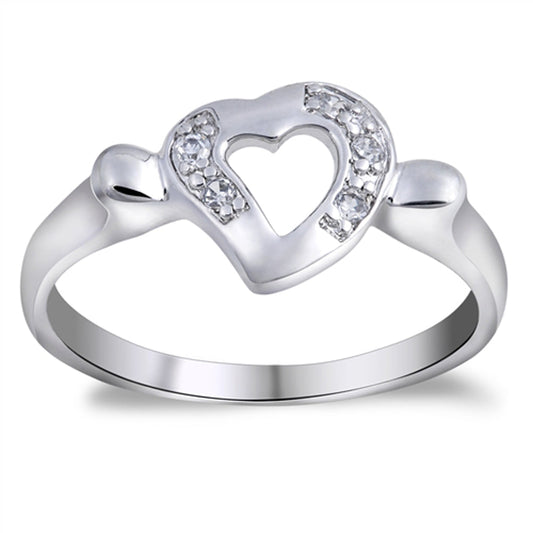 White CZ Promise Heart Purity Cutout Ring .925 Sterling Silver Band Sizes 5-9