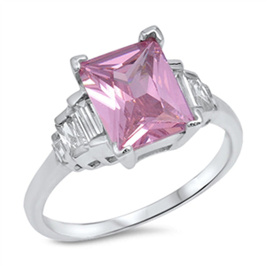 Pink CZ Cute Classic Modern Bridal Ring New .925 Sterling Silver Band Sizes 5-10