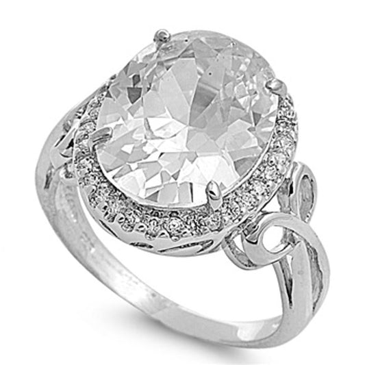 Bold Statement Clear CZ Oval Love Ring New .925 Sterling Silver Band Sizes 6-10