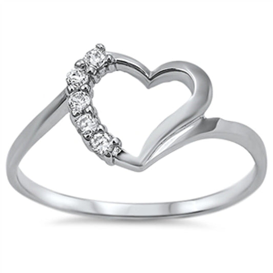 Clear CZ Heart Love Modern Cutout Ring New .925 Sterling Silver Band Sizes 4-9