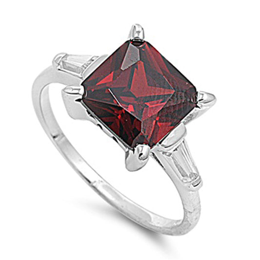 Garnet CZ Elegant Polished Solitaire Ring .925 Sterling Silver Band Sizes 5-9