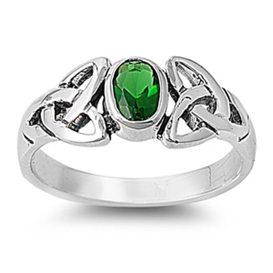 Emerald CZ Celtic Knot Triquetra Ring New .925 Sterling Silver Band Sizes 5-10