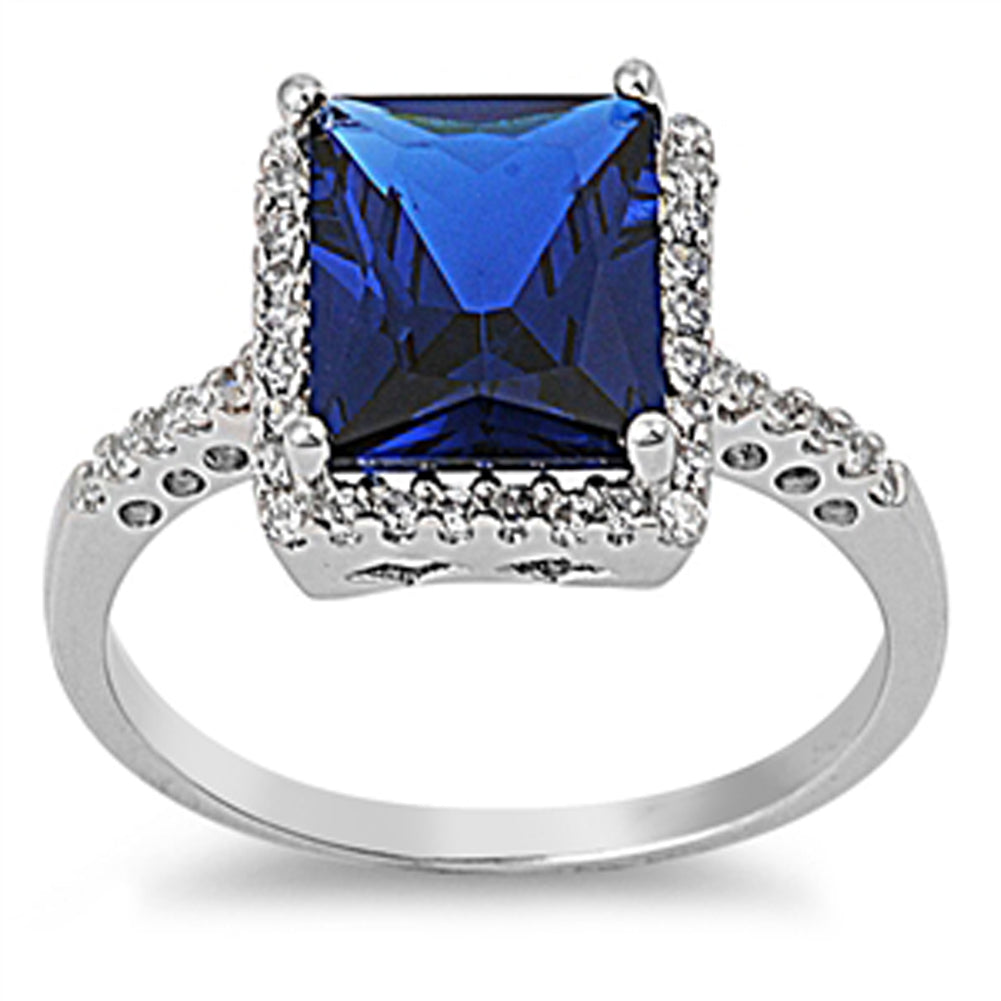 Blue Sapphire CZ Polished Vintage Ring New .925 Sterling Silver Band Sizes 5-10