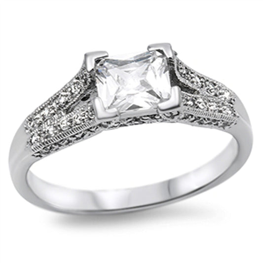 Clear CZ Fantasy Abstract Engagement Ring .925 Sterling Silver Band Sizes 5-10