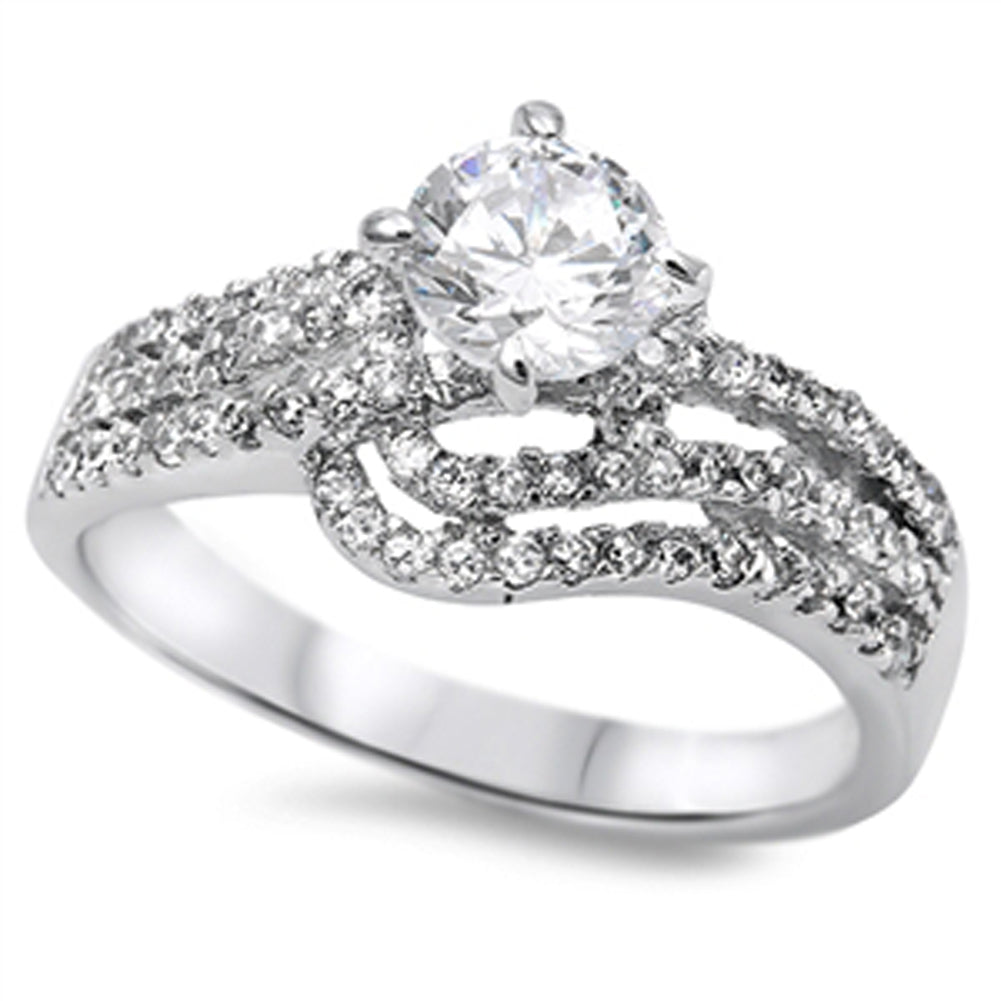 Clear CZ Chic Style Bridal Engagement Ring .925 Sterling Silver Band Sizes 5-10