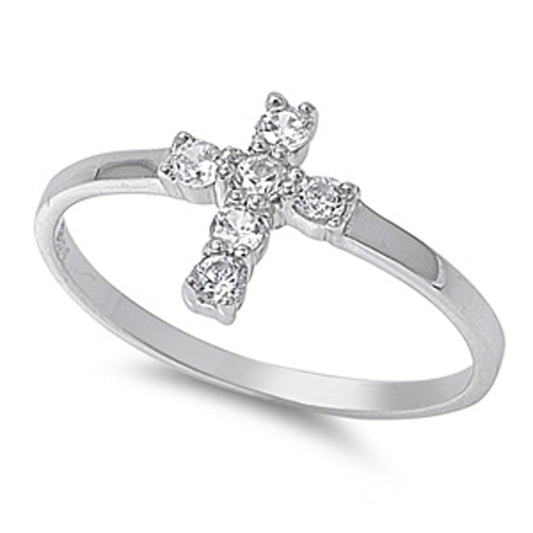 Clear CZ Simple Elegant Cross Ring New 925 Sterling Silver Thumb Band Sizes 4-10