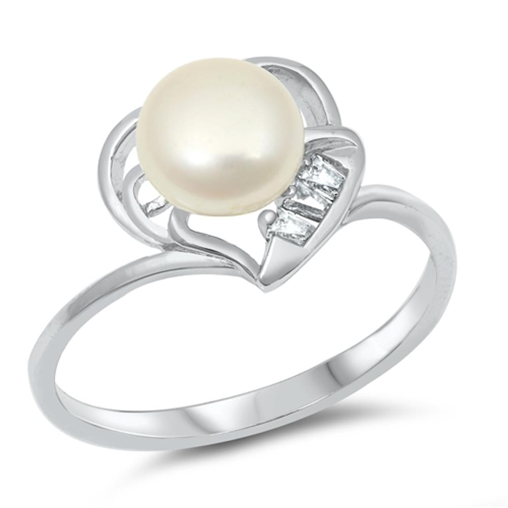 Freshwater Pearl Heart Statement Ring New .925 Sterling Silver Band Sizes 5-10