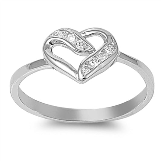 Clear CZ Heart Twist Love Promise Ring New .925 Sterling Silver Band Sizes 4-9