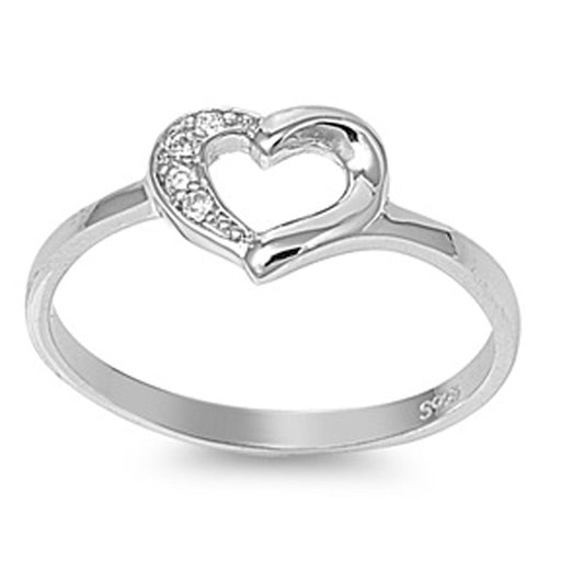 Clear CZ Heart Outline Polished Love Ring .925 Sterling Silver Band Sizes 4-9