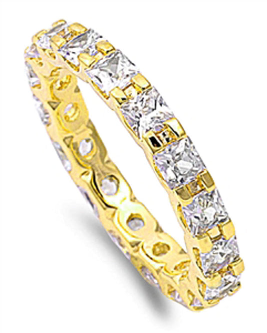 Gold Tone Eternity Stackable White CZ Ring .925 Sterling Silver Band Sizes 5-10