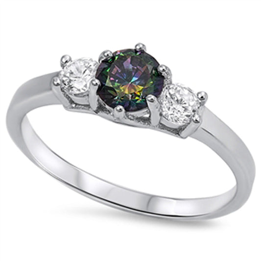 Rainbow Topaz CZ Unique Chic Polished Ring .925 Sterling Silver Band Sizes 5-10