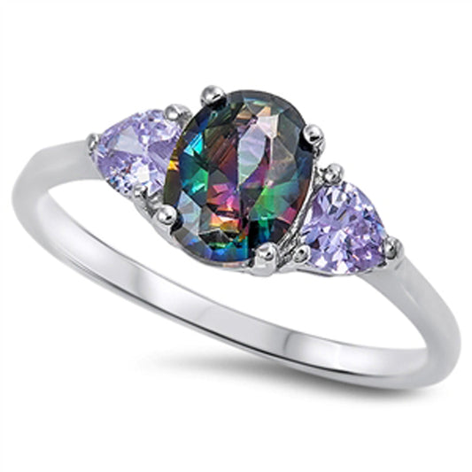 Rainbow Topaz CZ Heart Modern Deco Ring New .925 Sterling Silver Band Sizes 5-12