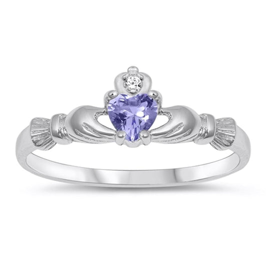 Lavender Irish Claddagh Love Heart Promise Sterling Silver Ring Sizes 1-10