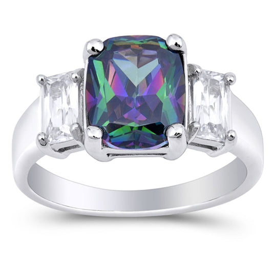 Rainbow Topaz CZ Modern Statement Ring New .925 Sterling Silver Band Sizes 5-10