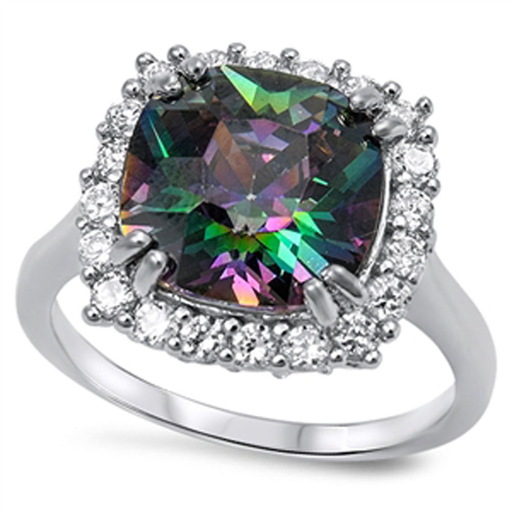 Rainbow Topaz CZ Unique Modern Statement Ring Sterling Silver Band Sizes 5-10