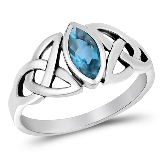 Sterling Silver Blue Topaz CZ Ring Irish Celtic Knot Design Band 925 Sizes 4-10