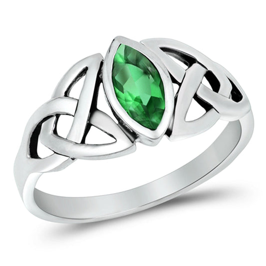 Sterling Silver Emerald CZ Ring Irish Celtic Knot Design Band 925 New Sizes 4-10