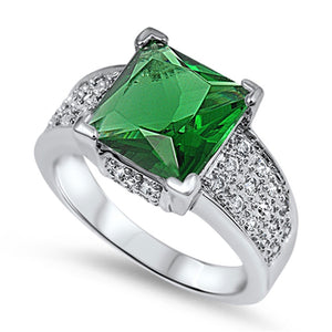 Emerald CZ Polished Micro Pave Elegant Ring .925 Sterling Silver Band Sizes 6-10