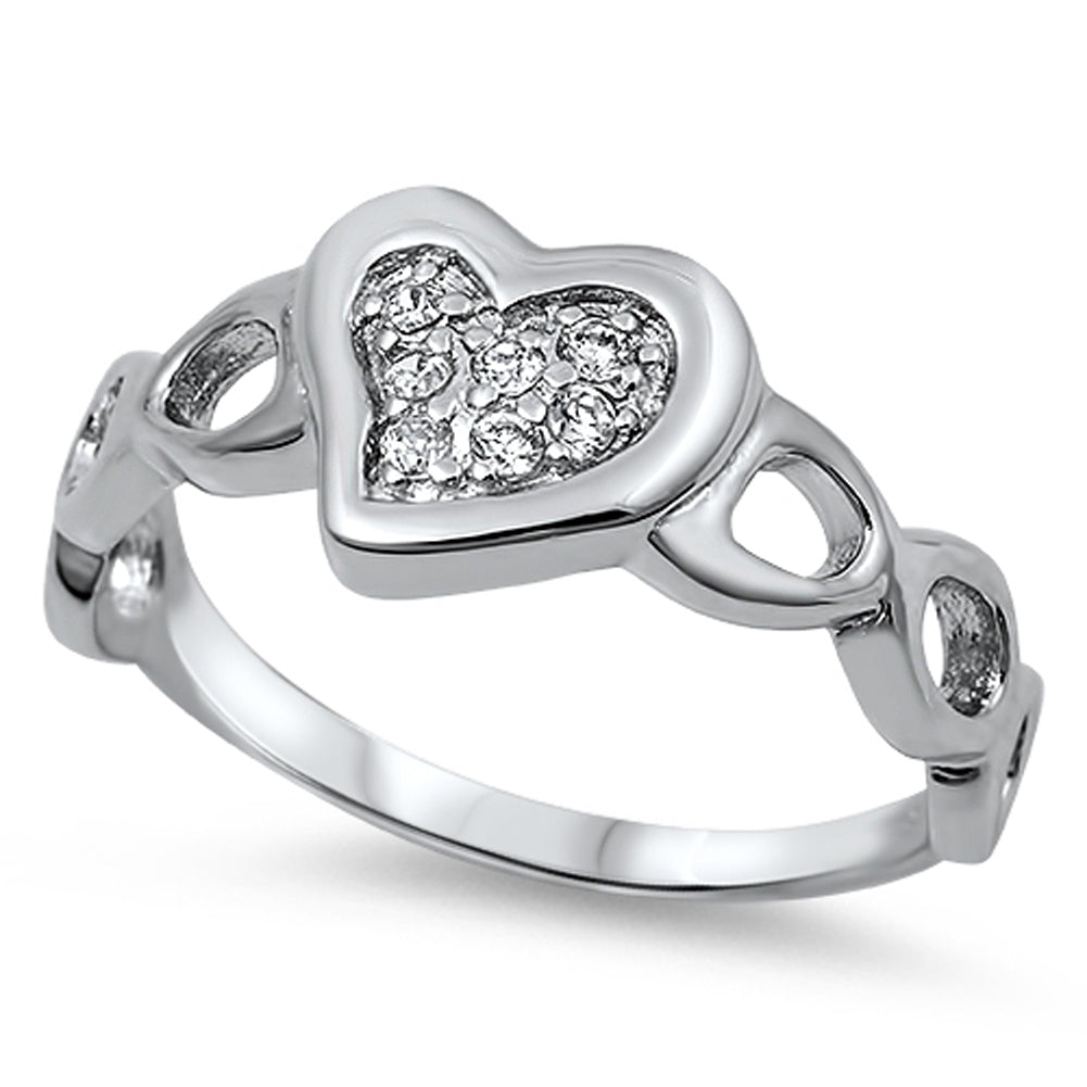 White CZ Heart Love Cutout Unique Ring New .925 Sterling Silver Band Sizes 5-9