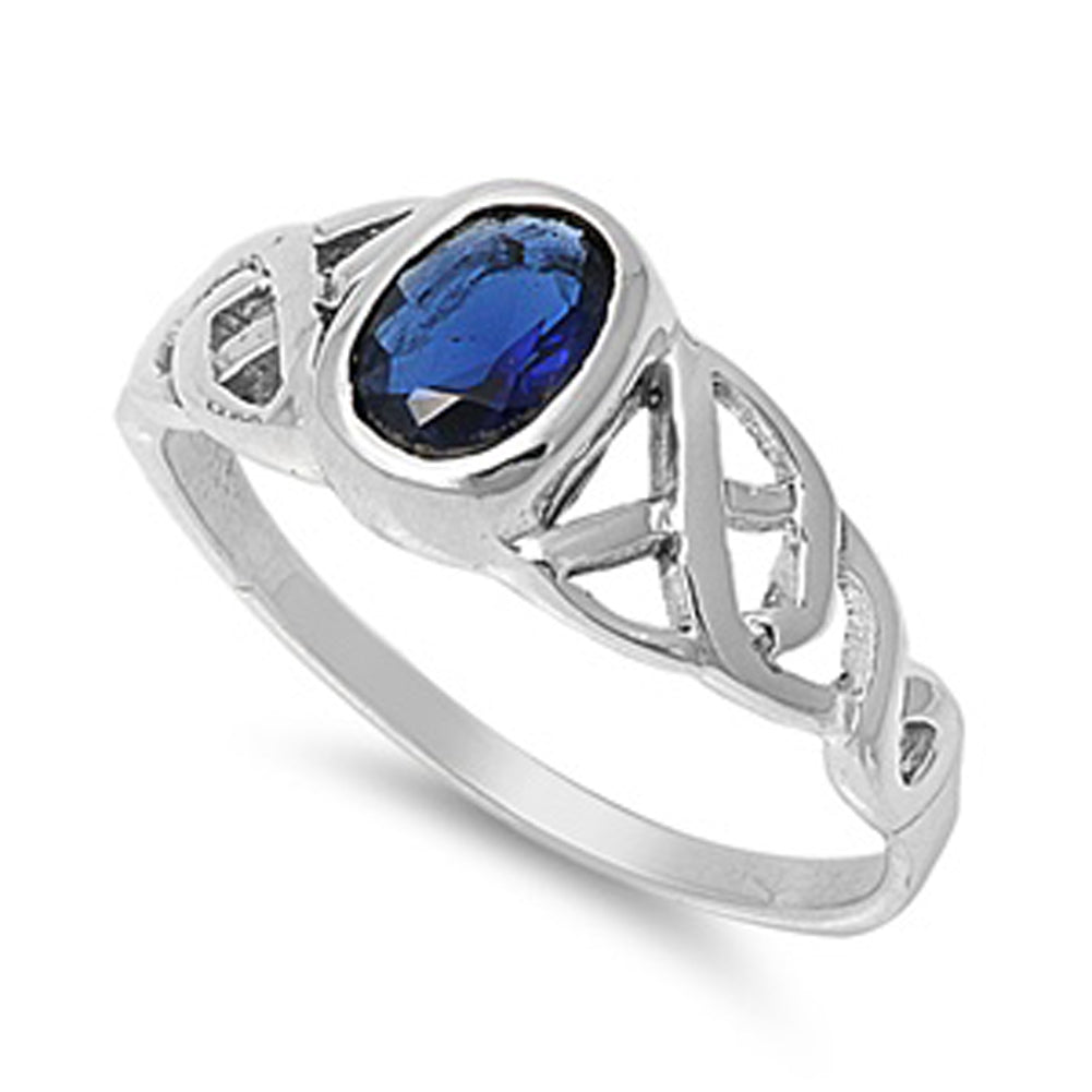 Blue Sapphire CZ Celtic Knot Criss Cross Ring Sterling Silver Band Sizes 5-10