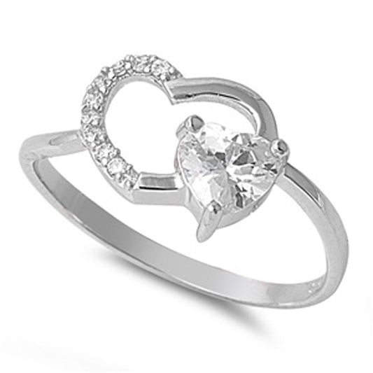 Clear CZ Polished Heart Cutout Love Ring New 925 Sterling Silver Band Sizes 5-9