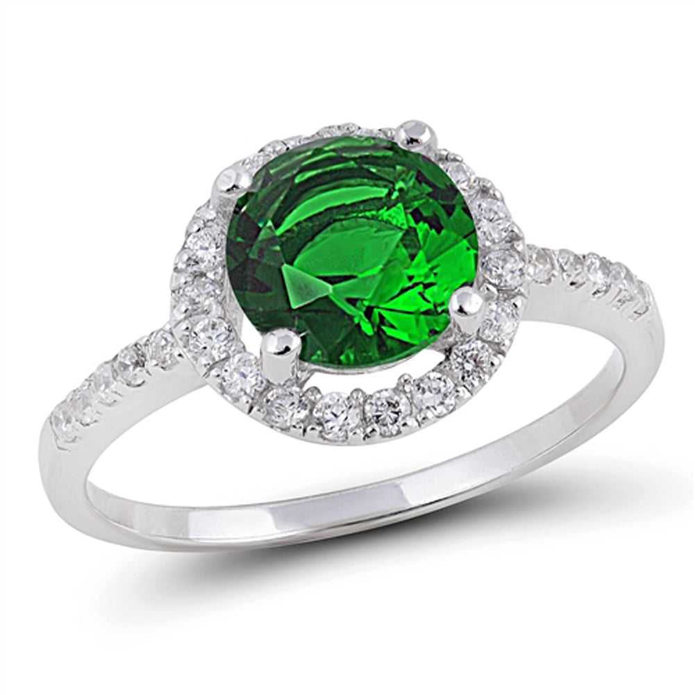 Emerald CZ Polished Solitaire Simple Ring .925 Sterling Silver Band Sizes 5-10